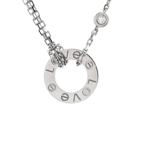 2 Diamonds Love Pendant Necklace 18K White Gold with Diamonds