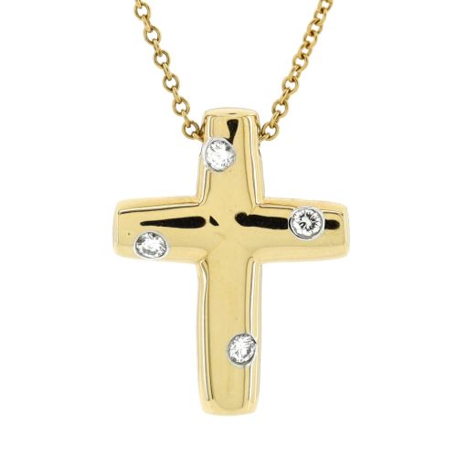 Etoile Cross Pendant Necklace 18K Yellow Gold and Diamonds