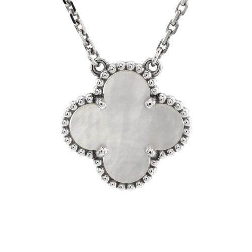 Vintage Alhambra Pendant Necklace 18K White Gold and Mother of Pearl