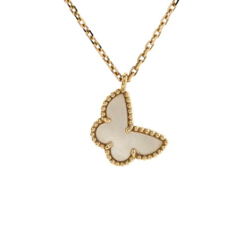 Sweet Alhambra Butterfly Pendant Necklace 18K Yellow Gold and Mother of Pearl