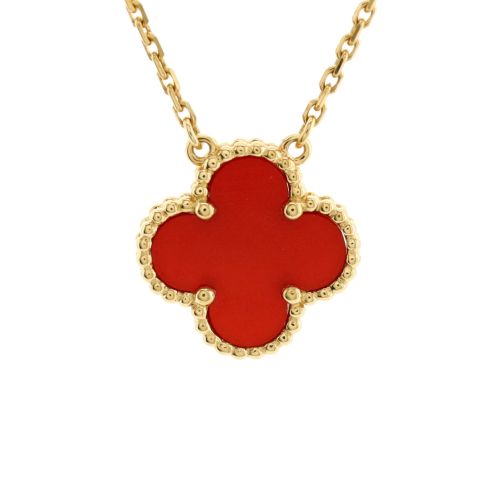 Vintage Alhambra Pendant Necklace 18K Yellow Gold and Carnelian