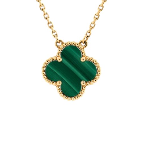 Vintage Alhambra Pendant Necklace 18K Yellow Gold and Malachite