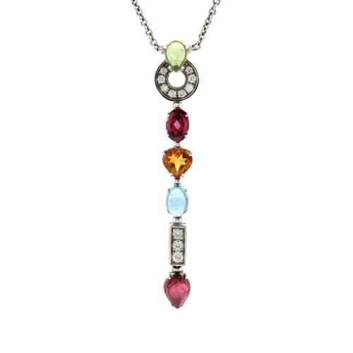 Allegra Drop Pendant Necklace 18K White Gold with Diamonds, Citrine, Peridot, Blue Topaz, Tourmaline and Garnet