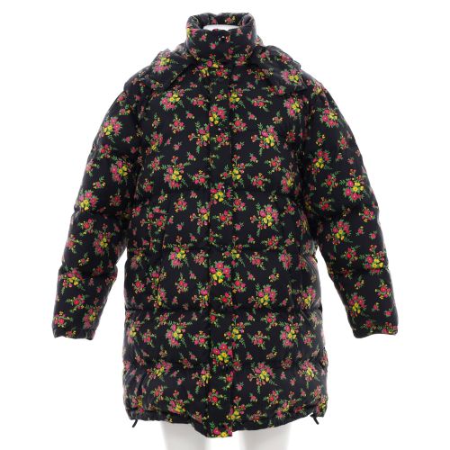 Women's Hooded Puffer Jacket Quilted Flower Printed Polyamide with Down