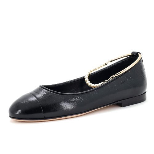 Women's Cap Toe Ankle Chain Ballerina Flats Leather