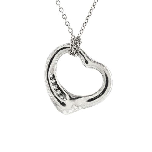 Elsa Peretti Open Heart 5 Diamonds Pendant Necklace Platinum and Diamonds