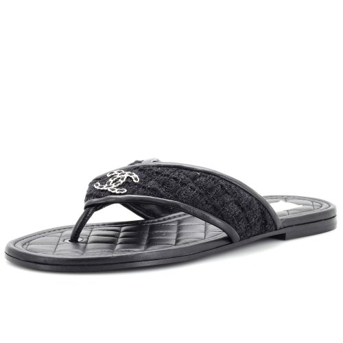 Women's CC Logo Thong Sandals Tweed and Leather