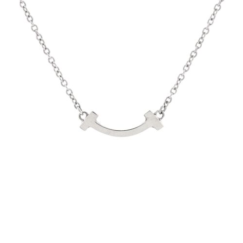 T Smile Pendant Necklace 18K White Gold Mini