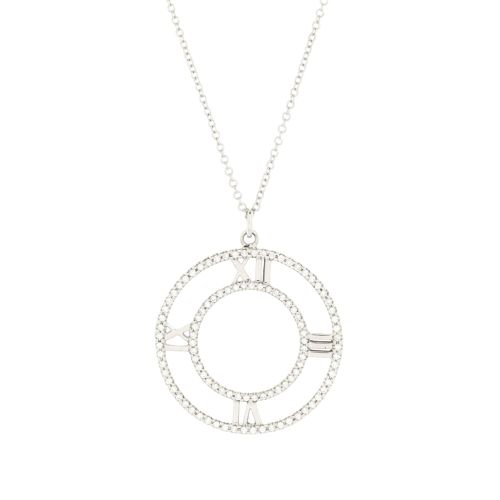 Atlas Open Medallion Pendant Necklace 18K White Gold with Pave Diamonds Large