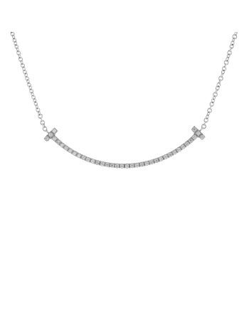 T Smile Pendant Necklace 18K White Gold with Diamonds Small