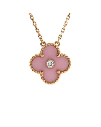 Vintage Alhambra Pendant Necklace 18K Rose Gold and Pink Sevres Porcelain with Diamond