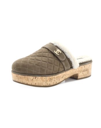 Women's CC Turnlock Clogs Quilted Suede with Shearling