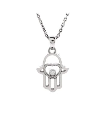 Happy Diamonds Hand of Fatima Pendant Necklace 18K White Gold with Diamond