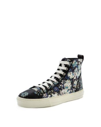 Women's Zip Up Sneaker Boots Floral Printed Leather