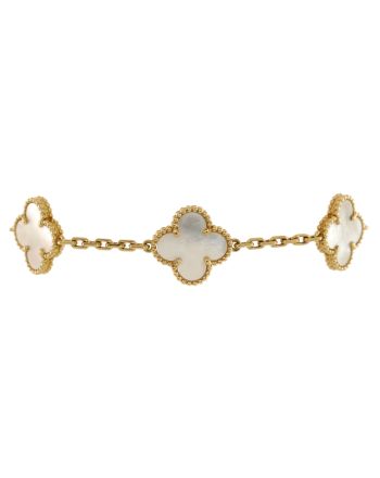 Vintage Alhambra 5 Motifs Bracelet 18K Yellow Gold and Mother of Pearl