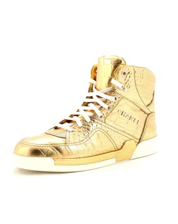 Men's Logo High-Top Sneakers Crocodile Embossed Leather