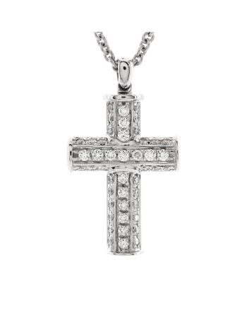 Latin Cross Pendant Necklace 18K White Gold with Diamonds