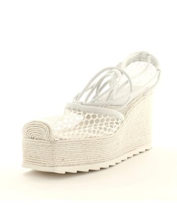 Women's Stretch Lace Up Wedge Espadrilles Mesh with Leather