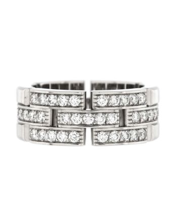 Maillon Panthere 3 Paved Row Band Ring 18K White Gold with Diamonds