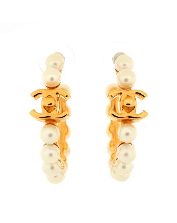 CC Turnlock Hoop Earrings Metal with Faux Pearls