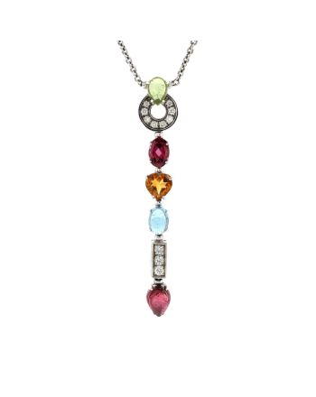 Allegra Drop Pendant Necklace 18K White Gold with Diamonds, Citrine, Peridot, Blue Topaz, Tourmaline and Garnet