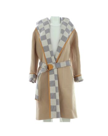 Women's Reversible Hooded Belted Wrap Coat Damier Wool Blend