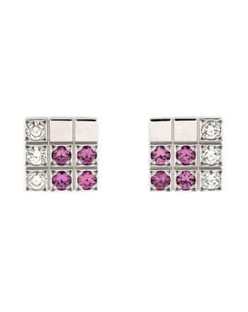 Lanieres Piet Stud Earrings 18K White Gold with Diamond and Pink Sapphires