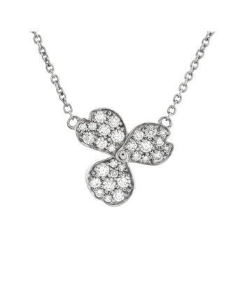 Paper Flowers Pendant Necklace Platinum with Pave Diamonds Small