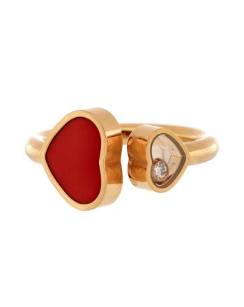 Happy Hearts Ring 18K Rose Gold and Carnelian with 1 Floating Diamond