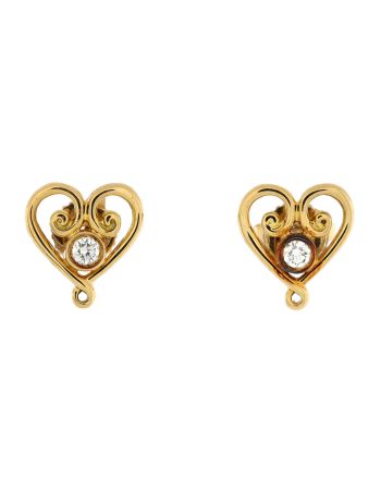 Paloma's Venezia Goldoni Heart Stud Earrings 18K Yellow Gold and Diamonds