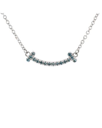 T Smile Pendant Necklace 18K White Gold with Blue Topaz Mini