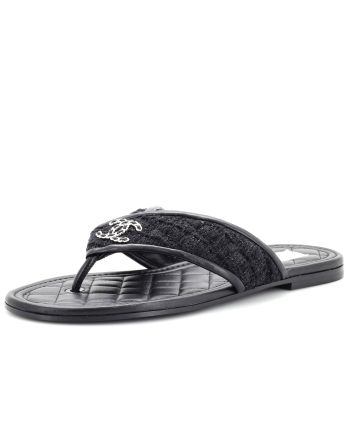 Women's CC Logo Thong Sandals Tweed and Leather